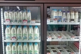 Milk shelf in Echuca showing branded milk is sold out