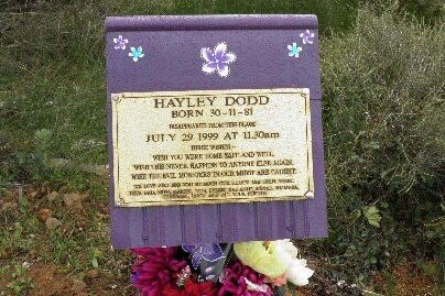 Hayley Dodd memorial near where she vanished in 1999