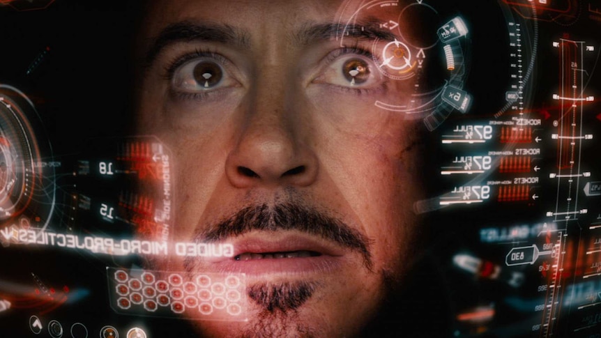 Robert Downey Jr in a scene from Iron Man movie.