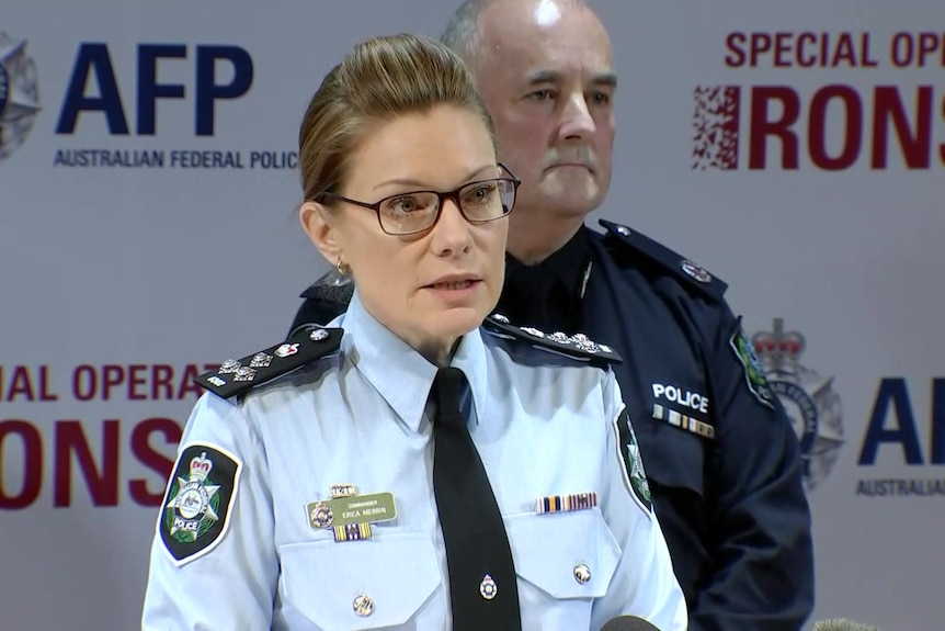 Australian Federal Police Commander Erica Merrin speaks to the media.