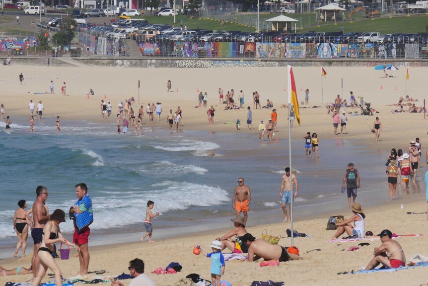 Crowds of people on Bondi Beach