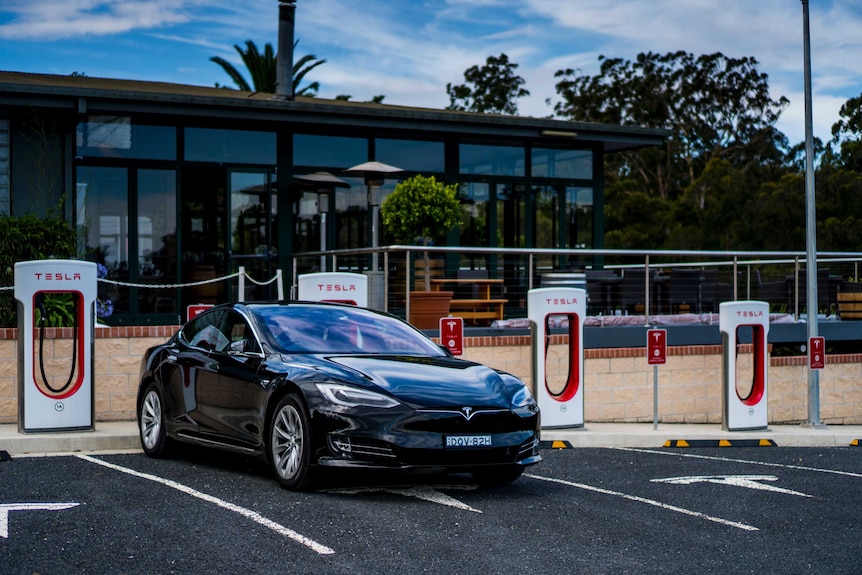 An electric car at a charging station