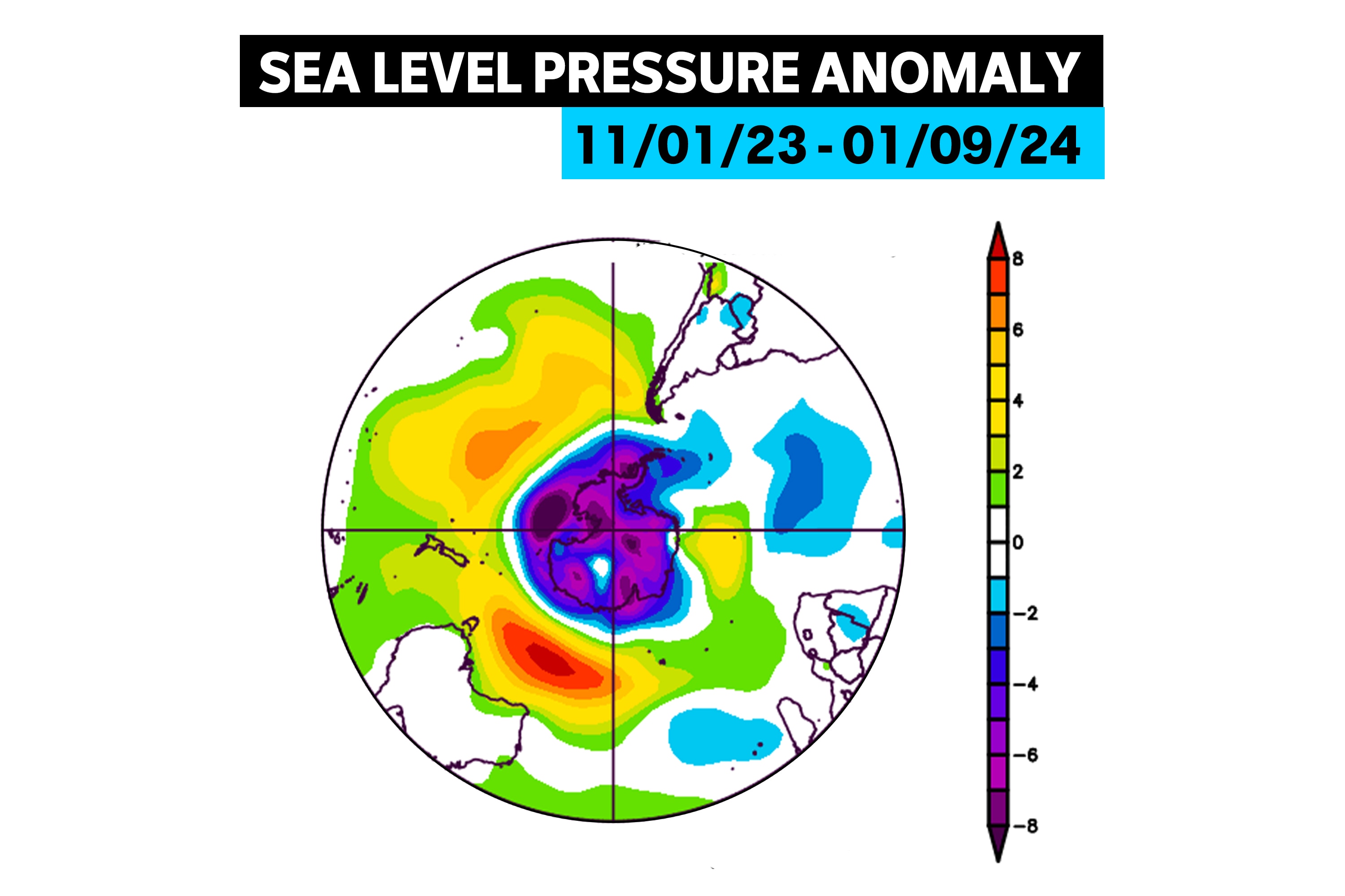 a graph from information from noaa shows pressure gradient between Antarctica and Southern Ocean indicate strong polar vortex