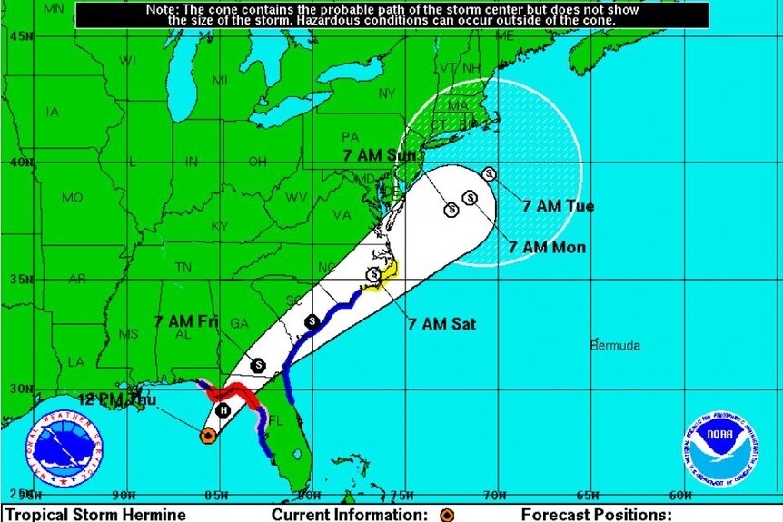 Map showing probable path of Hermine