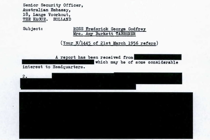 A largely redacted page from Fred Rose's ASIO file including "... which may be of some considerable interest to Headquarters".