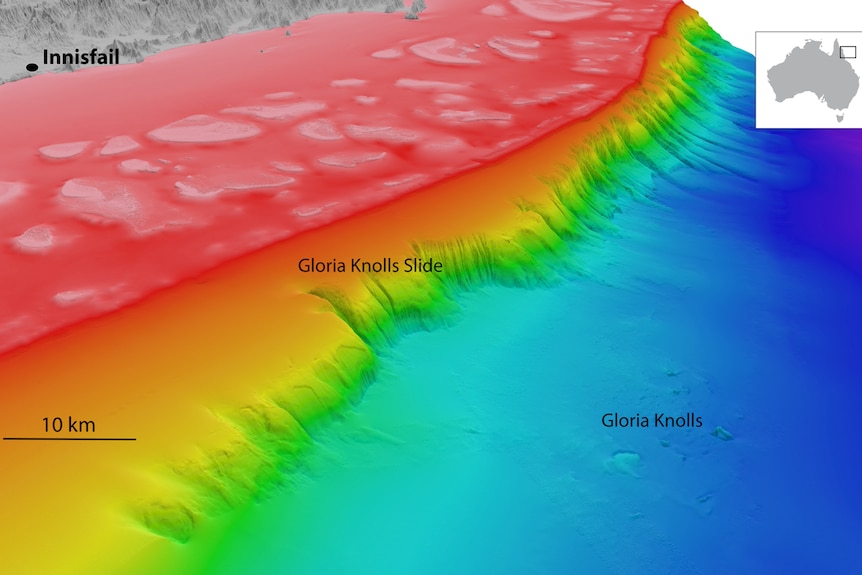 A 3D mapping image of the area where the Gloria Knolls Slide has been discovered by Queensland scientists.