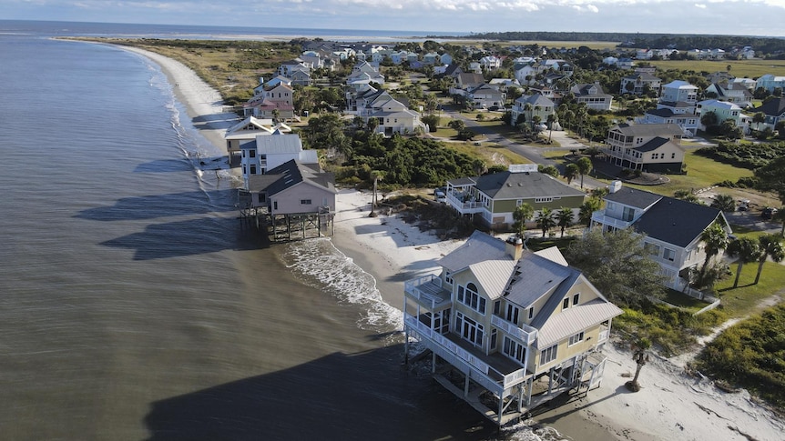 Abandoned houses on a beach in America.