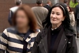Rebecca Taylor leaves an IBAC hearing in Melbourne with an unidentified woman.