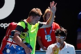 United States' Tennys Sandgren (L), waves after losing to Hyeon Chung at the Australian Open.