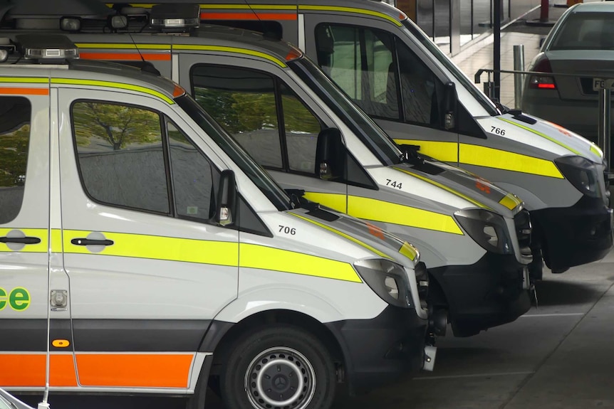 Ambulances lined up at Royal Hobart Hospital.