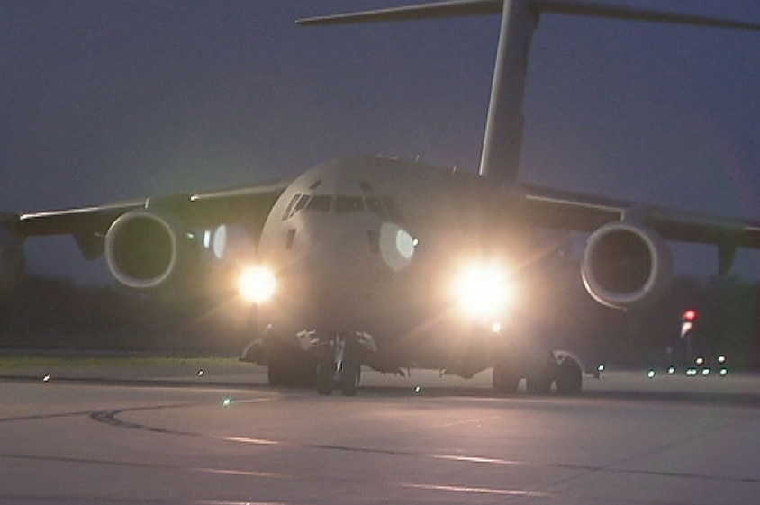 An RAAF C17 Globemaster arrives back at Amberley Air Base from Afghanistan.