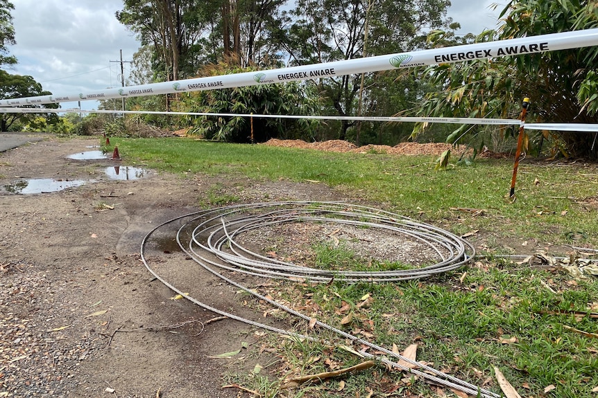 Power line down at Buderim, one of the worst affected areas for electricity outages.