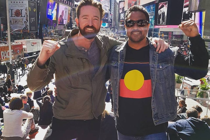 Aaron Petersen and Alec Doomadgee in Times Square