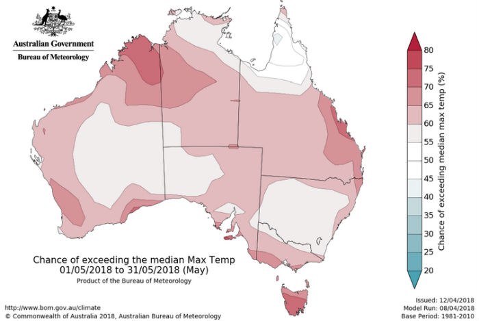 Map showing the chance of exceeding hot temperature median