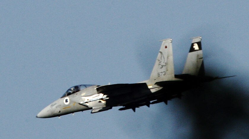 An Israeli Air Force F-15 flies over the Gaza Strip