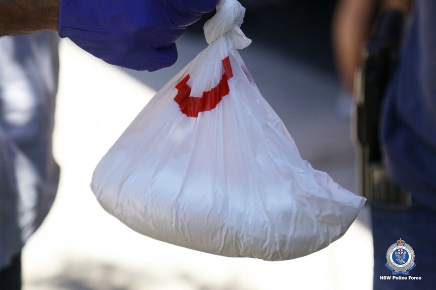 A plastic bag with a white substance in it