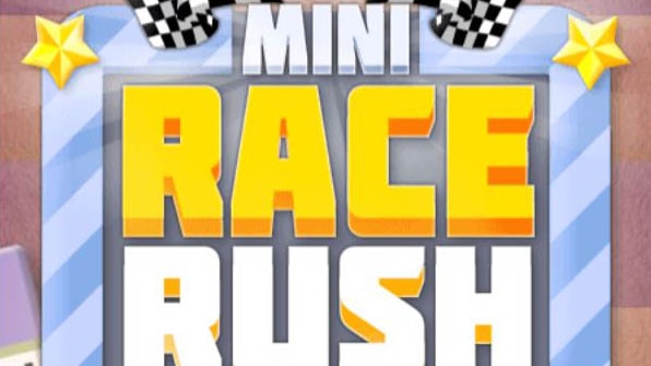 Screenshot of the Mini Race Rush game. The text "Mini Race Rush" with a car, and two chequered flags.