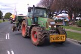 Tractor arrives in Devonport for the dairy farmers' rally.