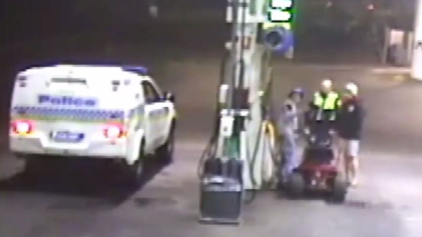 Police speak to a man who rode a lawnmower into a Tasmanian service station.