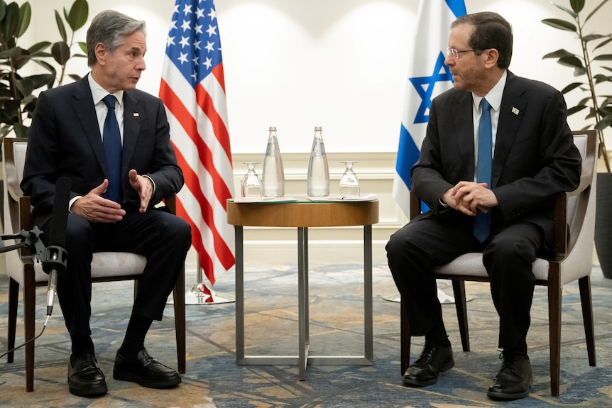 Israel's President Isaac Herzog and US Secretary of State Antony Blinken hold a meeting in Tel Aviv