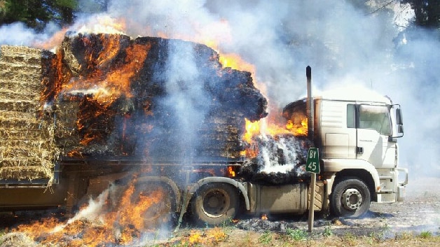 The hay caught alight on the truck