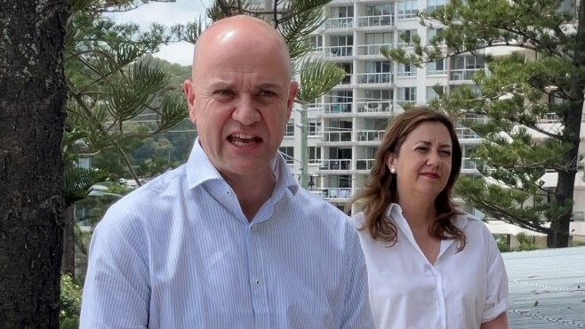 Queensland Chief Health Officer John Gerrard with Premier Annastacia Palaszczuk providing COVID-19 update at Burleigh Heads
