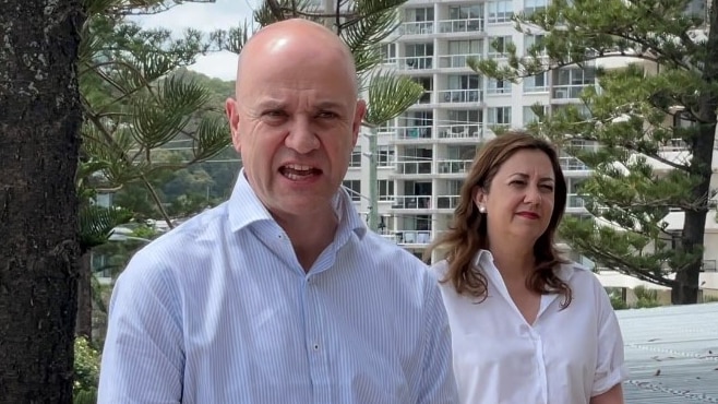 Queensland Chief Health Officer John Gerrard with Premier Annastacia Palaszczuk providing COVID-19 update at Burleigh Heads