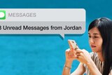 Woman checks her phone to see she has three unread messages from a date to depict seeming too keen when dating.