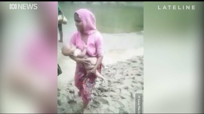 WARNING: GRAPHIC IMAGES: Footage purportedly showing relatives pulling dead children from water at the Bangladesh side of the Naf River. Supplied: Anwar Sha