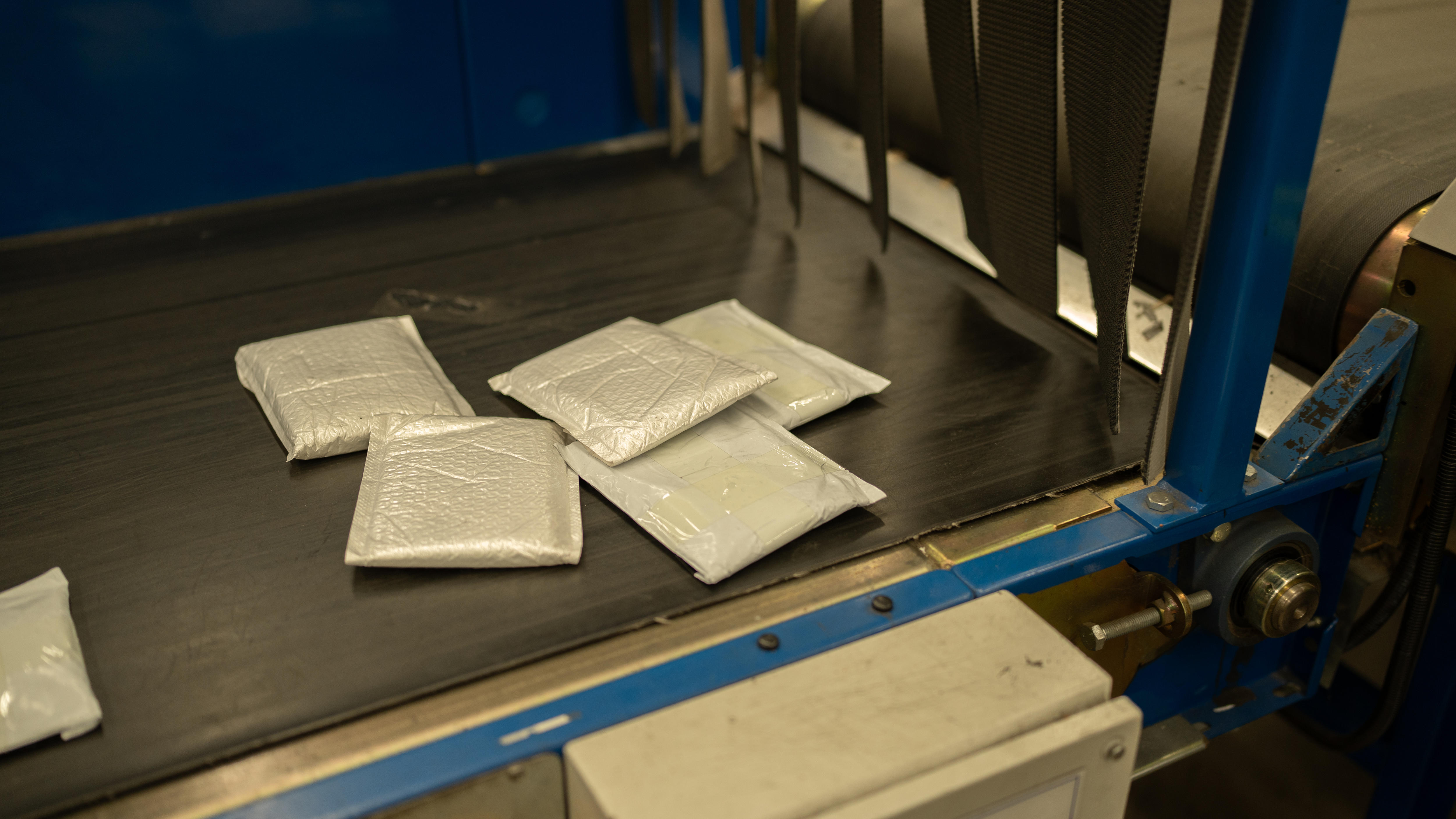 Padded bags on a table.