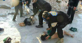 Children being hosed down after the suspected gas attack