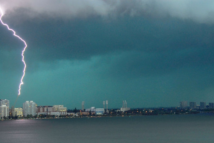 Lightning strikes a crane in Perth's CBD