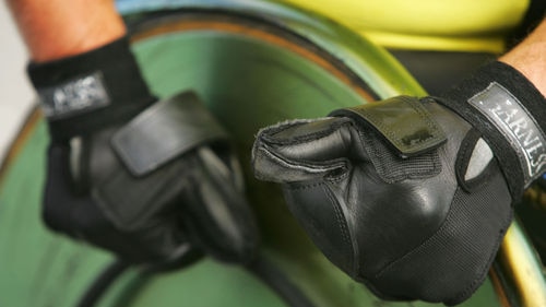 A detail of the racing gloves of James Lilly during day six of the Sadlers Ultra Challenge.