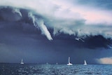 A storm front moves across yachts on Moreton Bay off Brisbane in 2014.