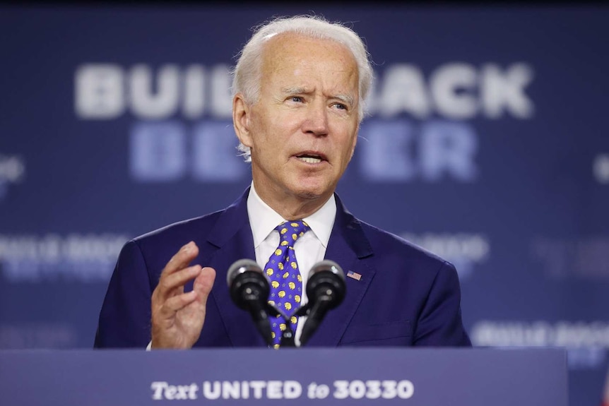 Democratic presidential candidate Joe Biden speaks at a campaign event in Wilmington, Delaware, July 28, 2020