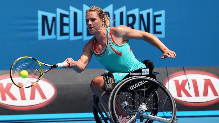 Esther Vergeer plays in the women's wheelchair tennis singles final at the 2012 Australian Open.