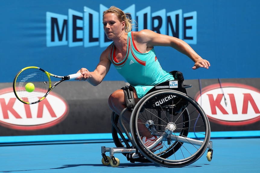 Esther Vergeer plays in the women's wheelchair tennis singles final at the 2012 Australian Open.