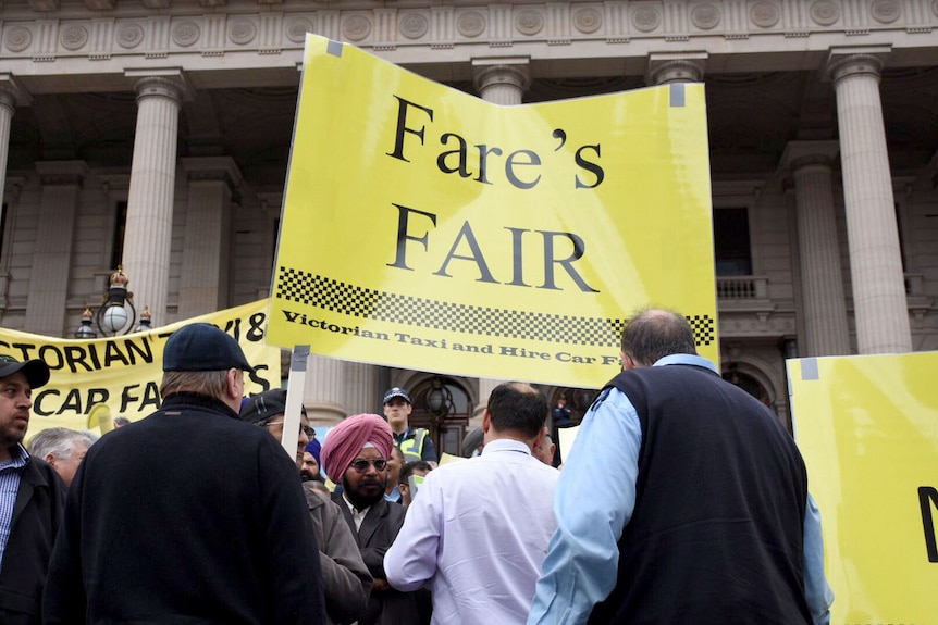 Taxi fare protest at Victorian Parliament