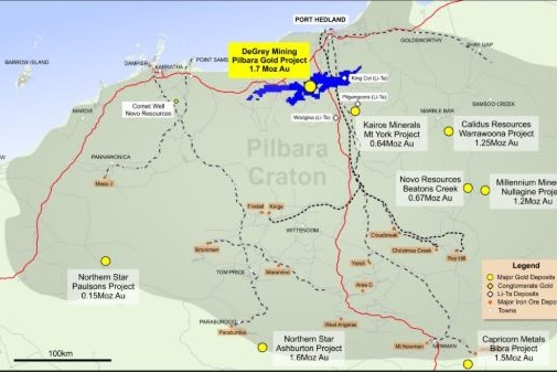 Pictures is De Grey Mining's Mallina Gold Project map - with the located about eighty kilometres south of Port Hedland.