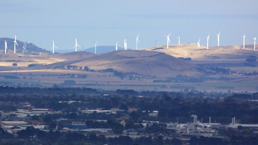 The Waubra Wind Farm sits beyond the Victorian city of Ballarat.