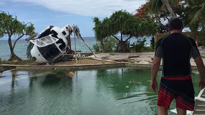Fiji sightseeing helicopter has a near miss with tourists