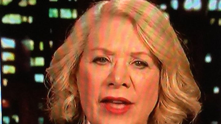 A screen shot of MSNBC contributor, speaker and Watergate prosecutor Jill Wine-Banks, who is wearing a witch pin