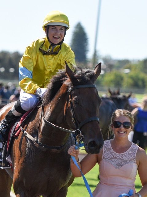 Jockey Jerry Noske on Man Booker after riding the horse to Victory at the 1600m WA Guineas.