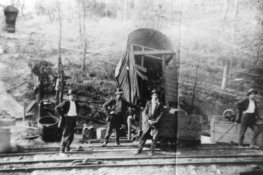 Archive photo of the destruction at the Mount Mulligan mine site following the 1921 explosion that killed 75 men.
