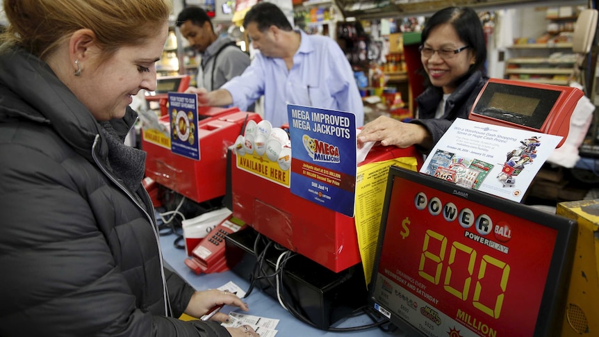 A customer purchases Powerball lottery tickets.