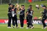 New Zealand women celebrate a wicket against Australia