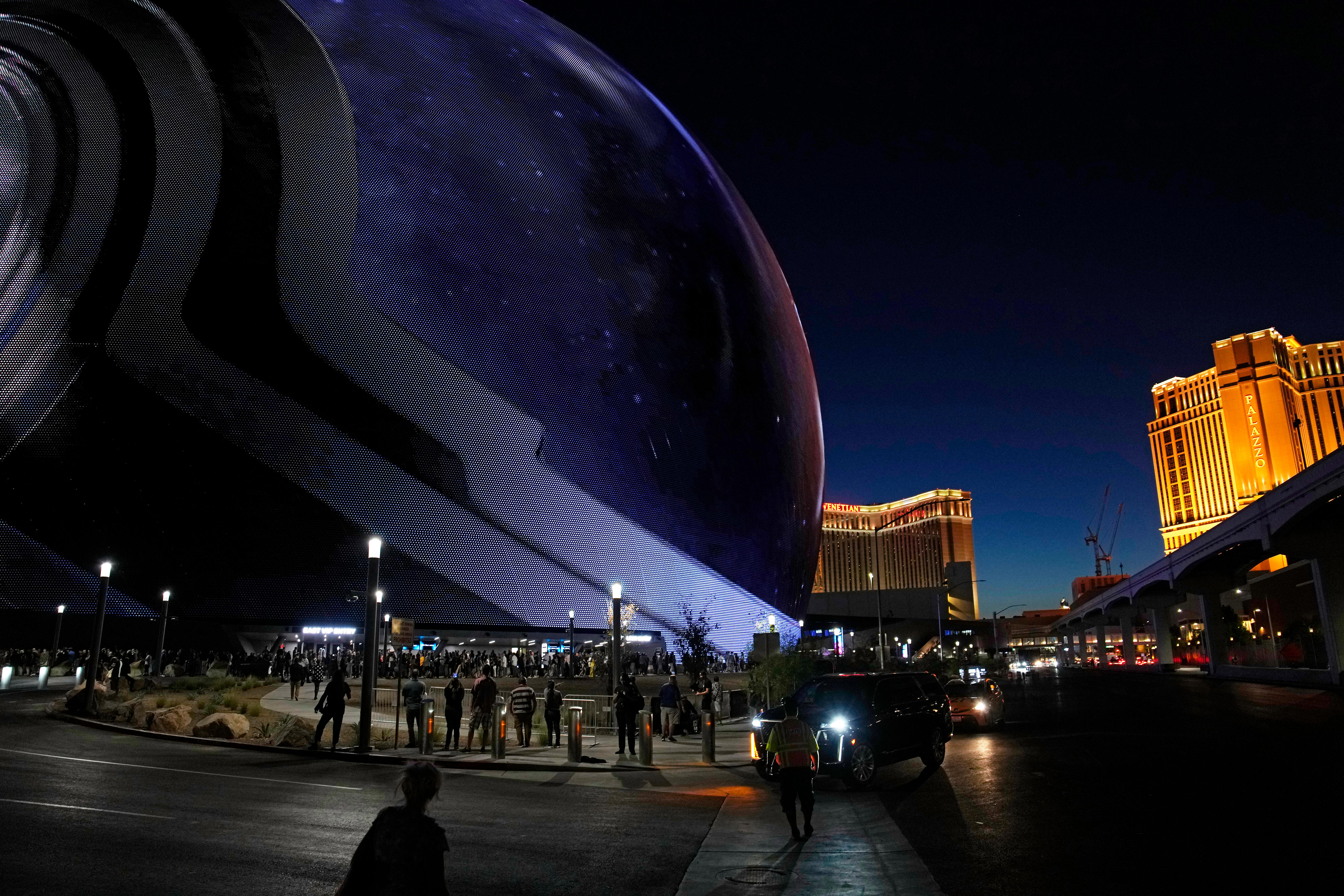 the outside of the sphere on a vegas street 