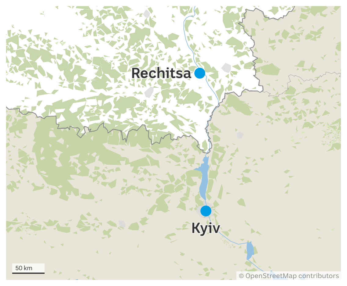 Map of Rechitsa in reation to Kyiv
