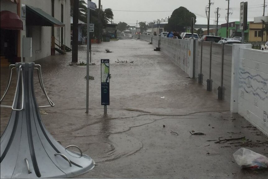 A street is flooded in Mackay after Cyclone Debbie.