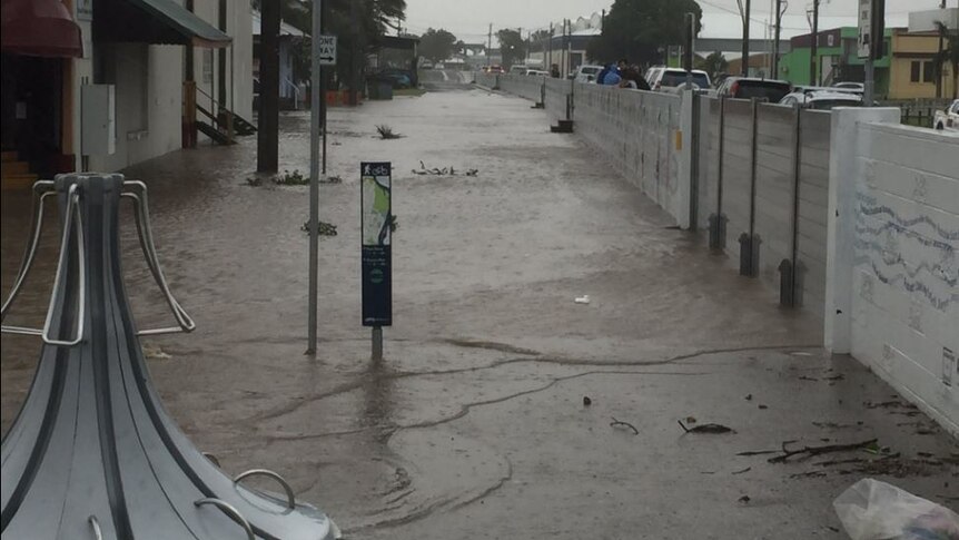 A street is flooded in Mackay after Cyclone Debbie.